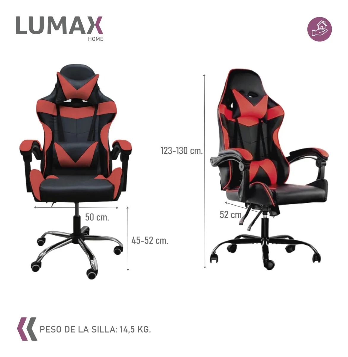 Silla Gamer Lumax ROM negro/rojo Almohadones desmontables.