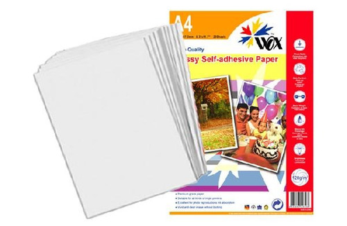 PAPEL WOX GLOSSY FOTOGRÁFICO A4 - AUTOADHESIVO 128grs. X 20 uds.
