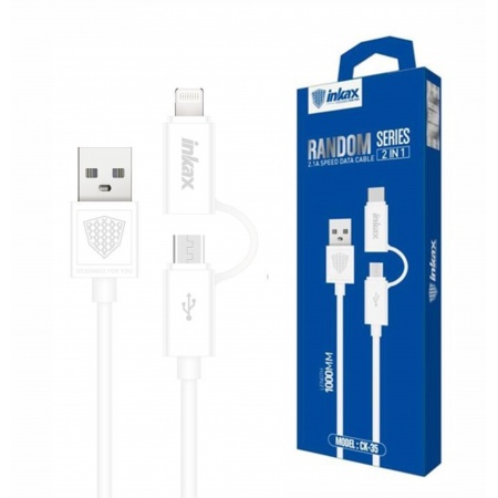 CABLE  USB MICRO/IPHONE  VELOCIDAD 2,1 AMP  INKAX CK-35  DOBLE CONECTOR CAJA CARTON 