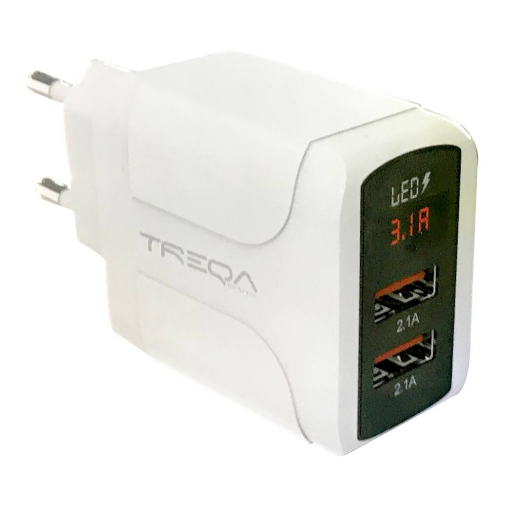 CARGADOR TREQA CH-625  2 USB  3,1 AMP CON DISPLAY CARGA  RAPIDA SIN CABLE LEDSTAR