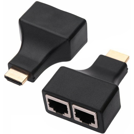 EXTENSOR ADAPTADOR CONVERSOR HDMI A RED LAN 2 CABLES  RJ45 CAT5E 30 METROS T00837