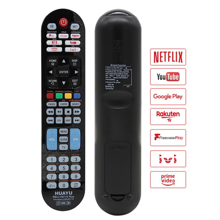 CONTROL REMOTO UNIVERSAL TV CON ACCESO A APP YouTube, Google Play, Prime Video, YouTuBeMusic, Rakuten TV, Freeview Play and Amazon 