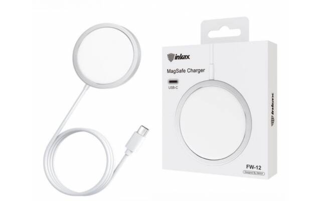 Cargador inalámbrico MagSafe Inkax blanco Modelo FW-12. 