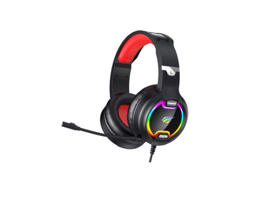 AURICULAR HAVIT VINCHA CON CABLE Y MICROFONO NEGRO Y ROJO H2233D