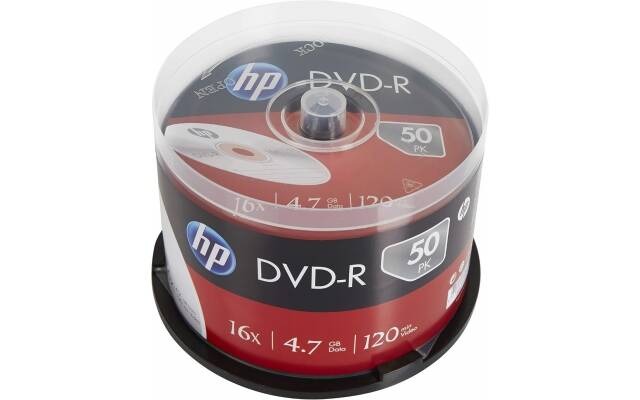 DVD-R 16X HP 120min 4.7GB Presentación en bulk de 50 unidades.