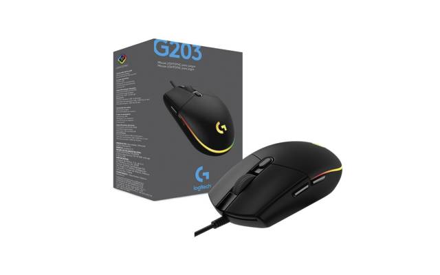 Mouse Logitech G203 Lightsync RGB negro Con tecnología LIGHTSYNC, sensor para juegos y 6 botones,