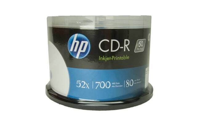 CD-R HP 52x 80min 700mb Printable Presentación en bulk de 50 unidades.