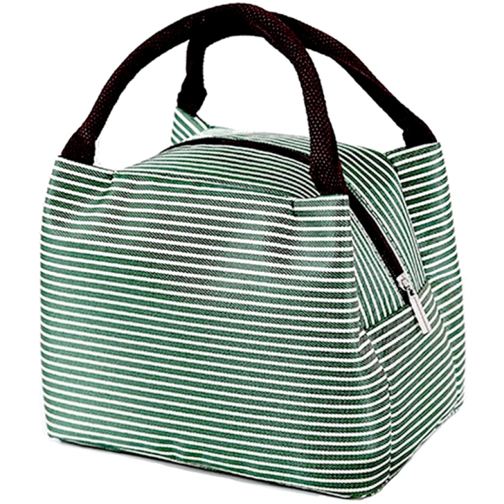 MINI BOLSO TERMICO TIPO LANCHERA LUNCHERA CAMPING ALMUERZO  VERDE RAYAS T02601