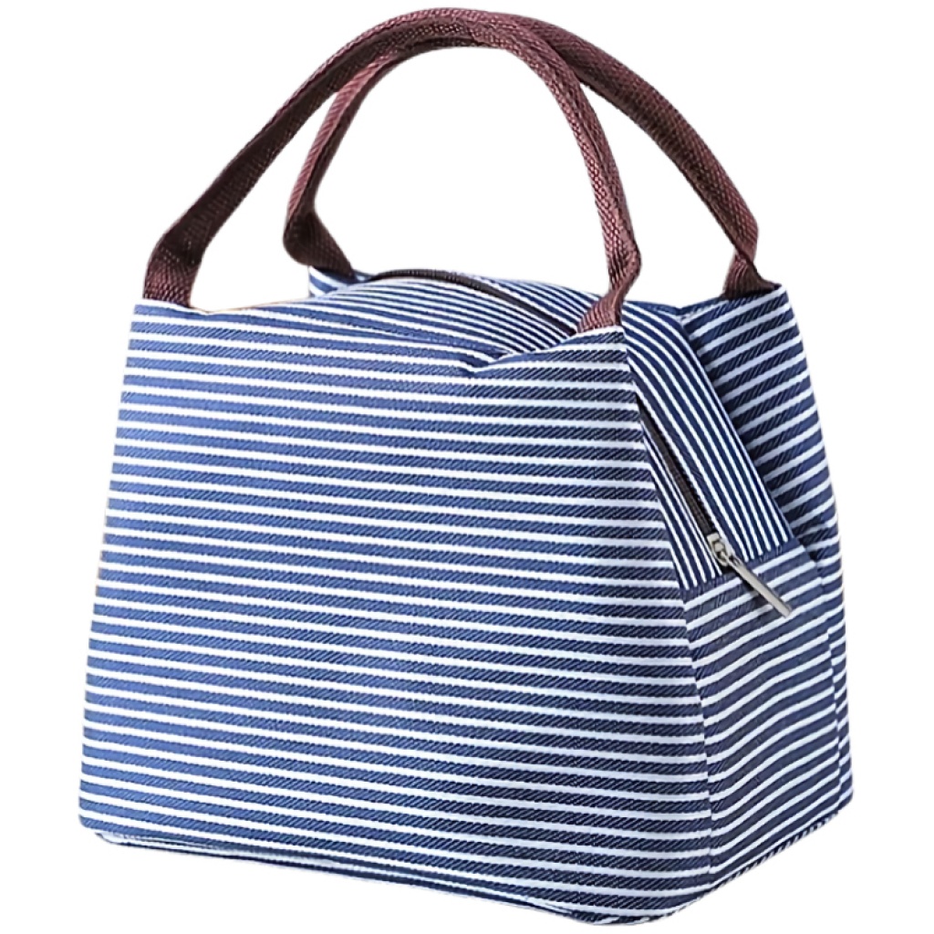 MINI BOLSO TERMICO TIPO LANCHERA LUNCHERA CAMPING ALMUERZO AZUL RAYAS T00963